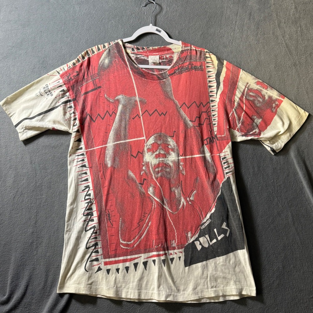 Vintage Chicago Bulls Michael Jordan All Over Print T-Shirt Red White XLT 90s